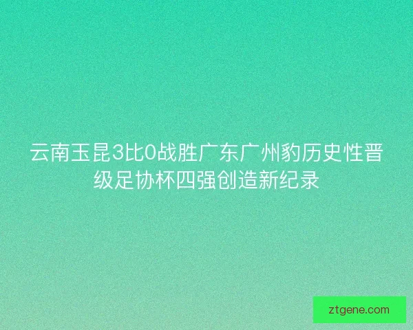 云南玉昆3比0战胜广东广州豹历史性晋级足协杯四强创造新纪录